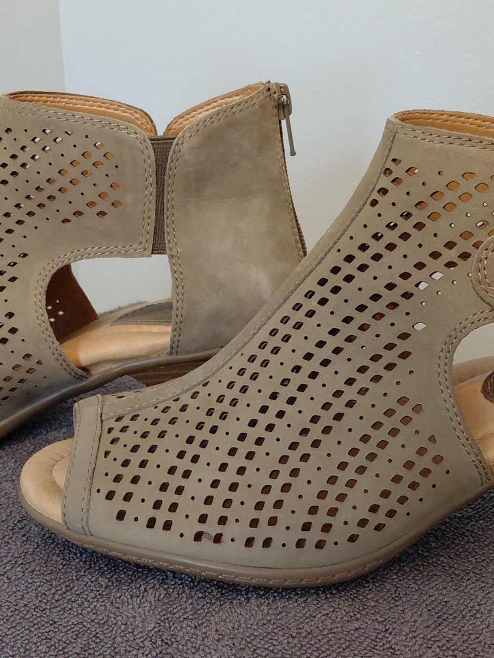 Earth Beige Perforated Peep-Toe Ankle Booties - Picture 4 of 7
